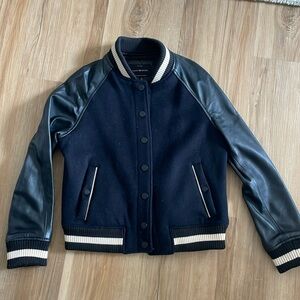 Black qnd White Leather Varsity / Bomber Jacket